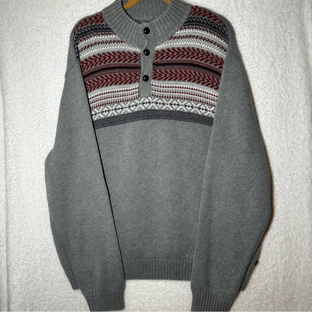 Chaps Men's Fair Isle Three Button Mock Neck Collar Pullover Sweater Size XXL - Picture 1 of 7